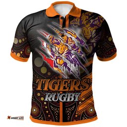 Amazing Aussie Wests Tigers Custom Wests Tigers Claw Aboriginal Inspired Indigenous Sport Style Polo Shirt