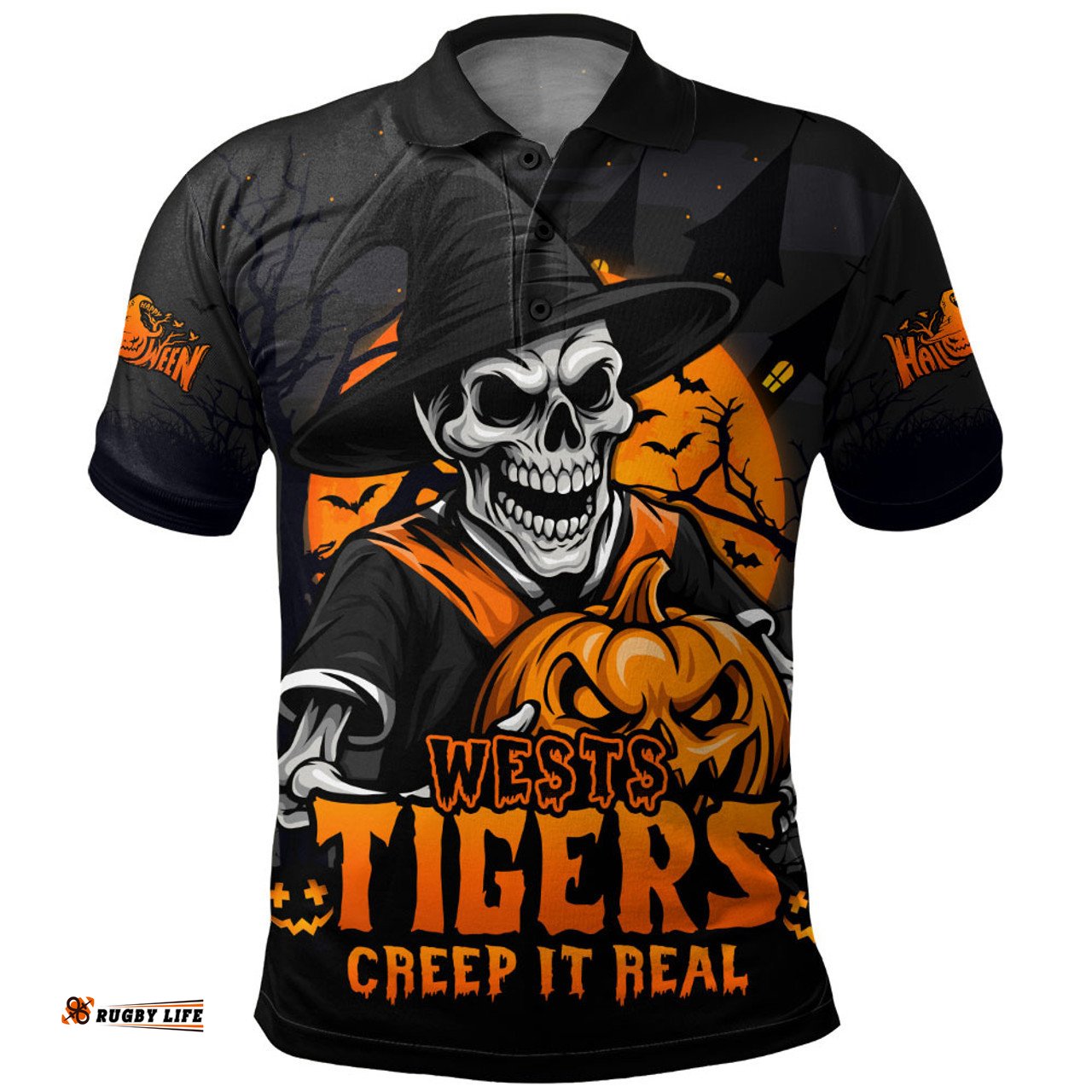 Amazing Aussie Wests Tigers Dark Moon Rugby Halloween Battle Edition Polo Shirt