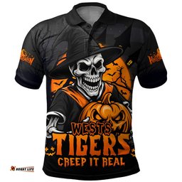 Amazing Aussie Wests Tigers Dark Moon Rugby Halloween Battle Edition Polo Shirt