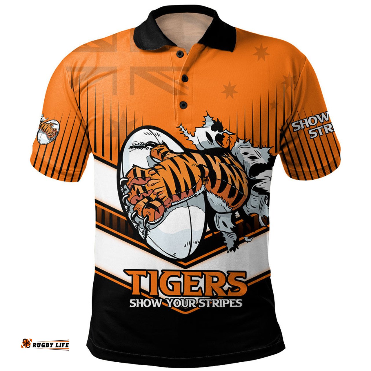 Amazing Aussie Wests Tigers Wests Tigers Mascot With Australia Flag Polo Shirt
