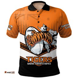 Amazing Aussie Wests Tigers Wests Tigers Mascot With Australia Flag Polo Shirt