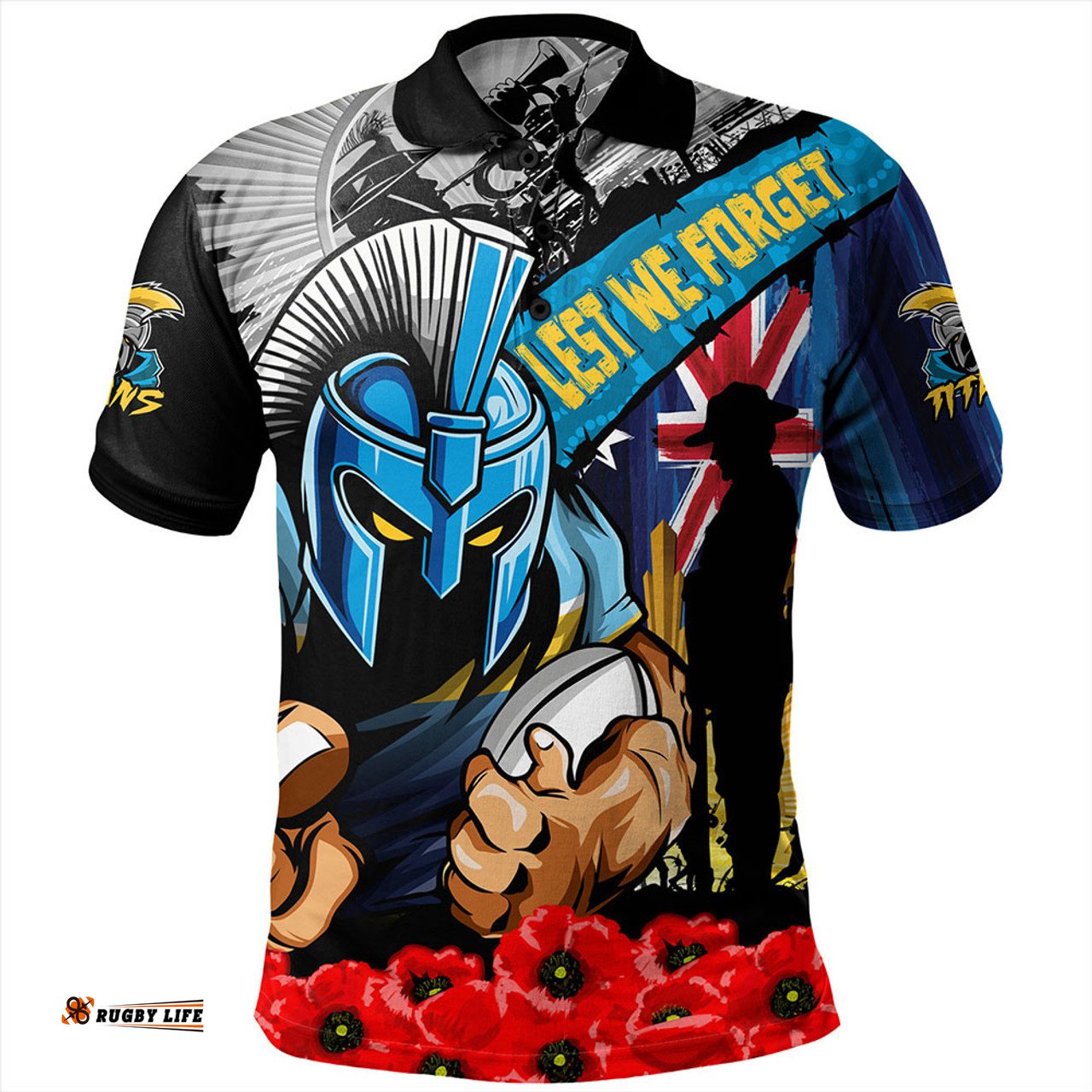 Amazing Aussie Gold Coast Titans United In Spirit Anzac Day Tribute Polo Shirt