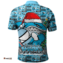 Amazing Aussie Cronulla Sutherland Sharks Merry Ugly Christmas Comic Style Polo Shirt