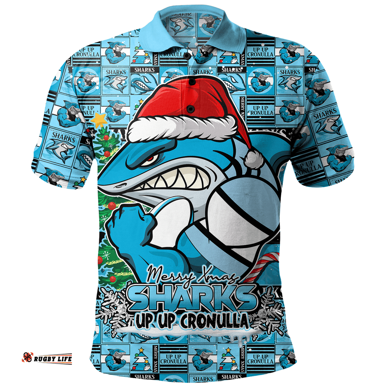 Amazing Aussie Cronulla Sutherland Sharks Merry Ugly Christmas Comic Style Polo Shirt