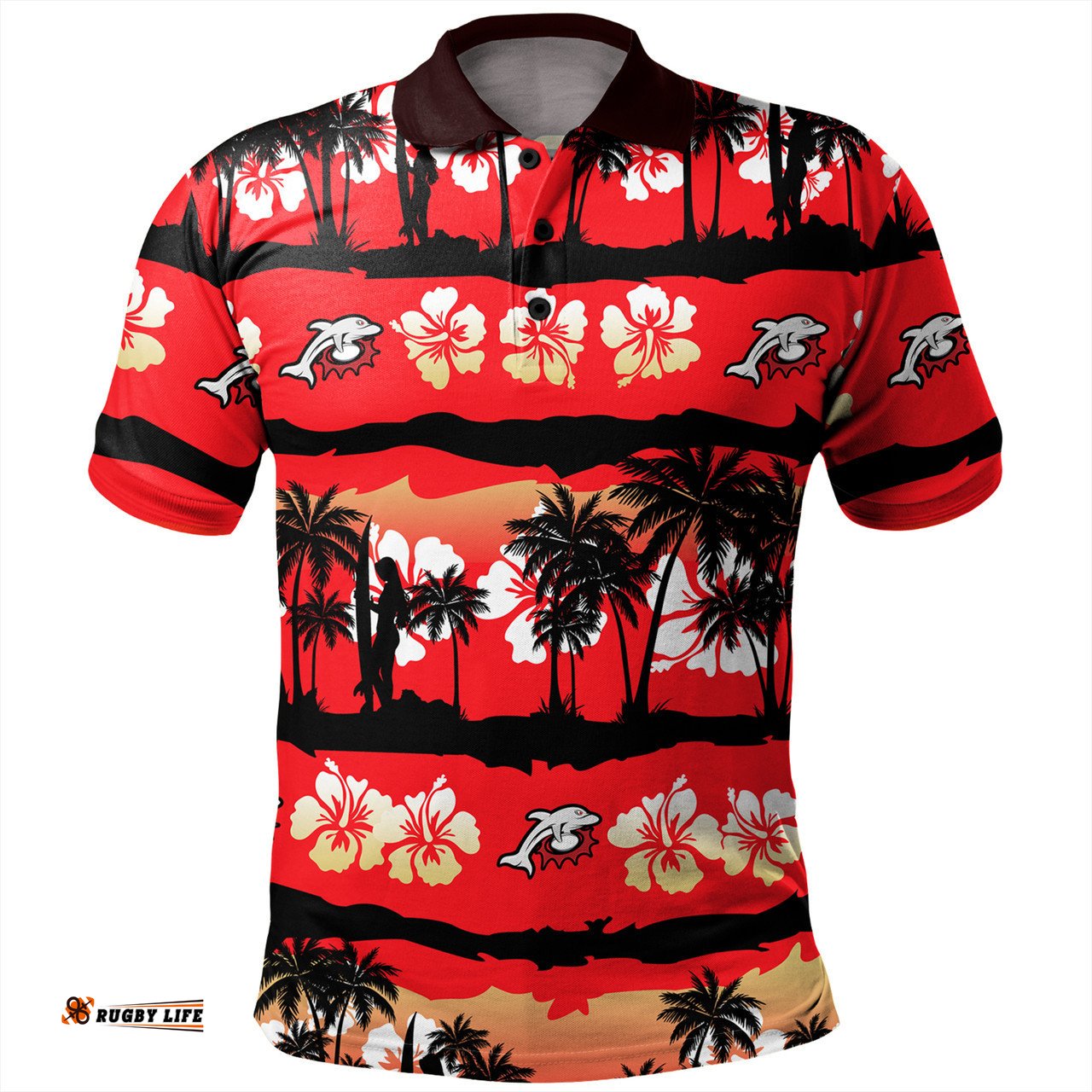 Amazing Aussie Redcliffe Dolphins Tropical Hibiscus and Coconut Trees Polo Shirt