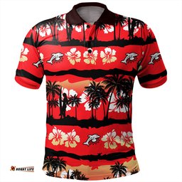 Amazing Aussie Redcliffe Dolphins Tropical Hibiscus and Coconut Trees Polo Shirt