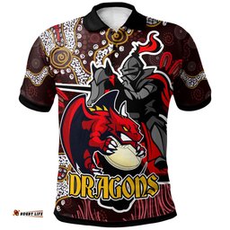 Amazing Aussie St. George Illawarra Dragons Custom Dragon with Ball and Knight Contemporary Style of Aboriginal Inspired Polo Shirt