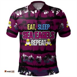Amazing Aussie Manly Warringah Sea Eagles Eat Sleep Repeat With Tropical Patterns Polo Shirt