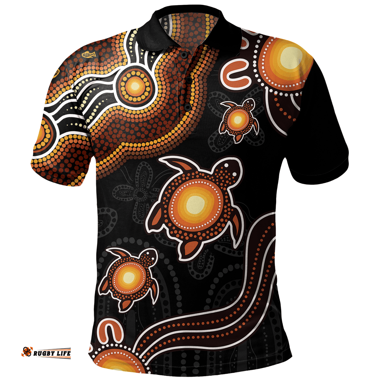 Amazing Aussie Australia Aboriginal Turtle Dreaming Journey Featuring Dot Art Orange Polo Shirt