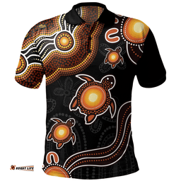 Amazing Aussie Australia Aboriginal Turtle Dreaming Journey Featuring Dot Art Orange Polo Shirt