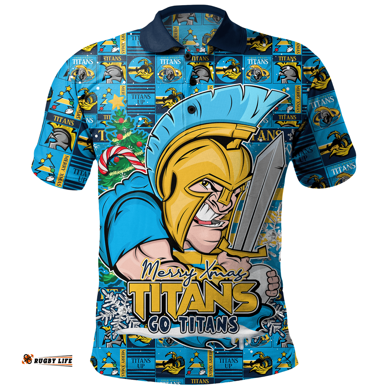 Amazing Aussie Gold Coast Titans Merry Ugly Christmas Comic Style Polo Shirt