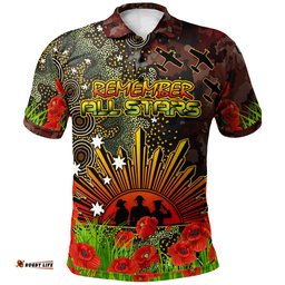 Amazing Aussie All Stars Rugby Custom Anzac All Stars with Remembrance Poppy and Indigenous Patterns Polo Shirt