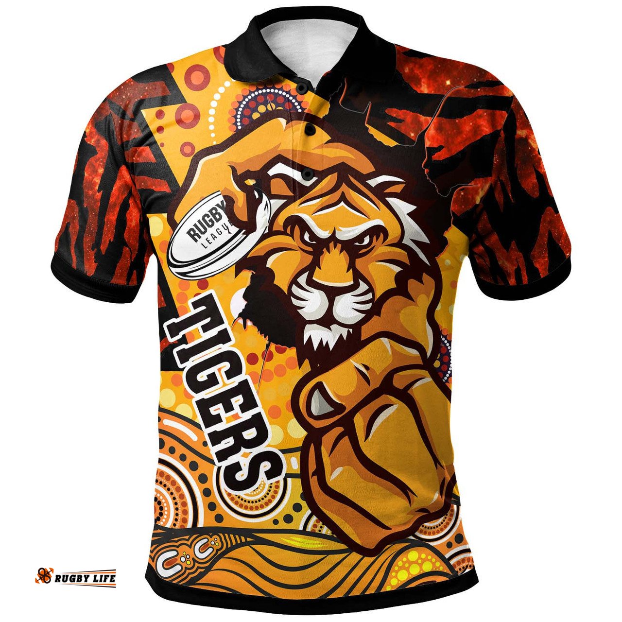 Amazing Aussie Wests Tigers Custom West Wests Tigers Aboriginal Inspired Style with Tiger Stripes Patterns Polo Shirt