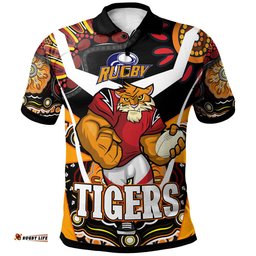 Amazing Aussie Wests Tigers Custom Wests Tigers Ball with Aboriginal Inspired Dot Painting Art Player And Number Polo Shirt