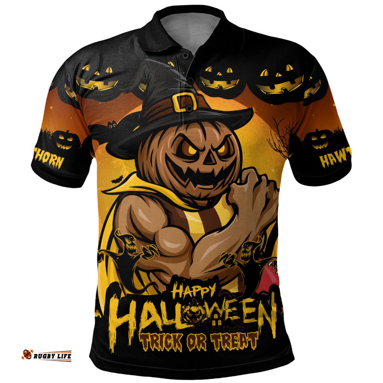 Amazing Aussie Hawthorn Dark Pumpkin Halloween Spirit Polo Shirt