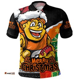 Amazing Aussie GWS GIANTS Santa Scoring Touchdown On Christmas Game Day Polo Shirt