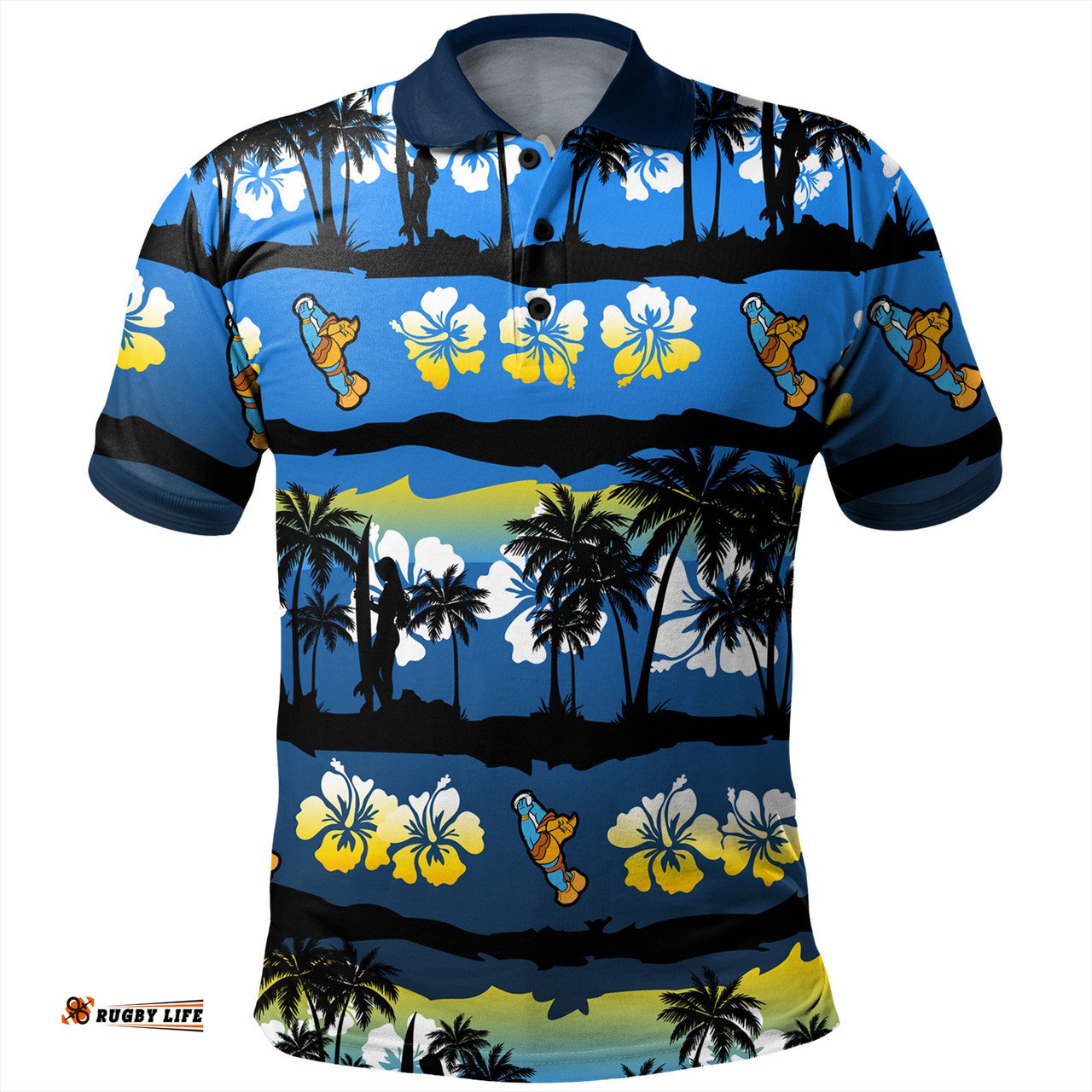 Amazing Aussie Gold Coast Titans Sport Tropical Hibiscus and Coconut Trees Polo Shirt
