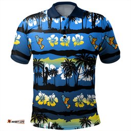 Amazing Aussie Gold Coast Titans Sport Tropical Hibiscus and Coconut Trees Polo Shirt