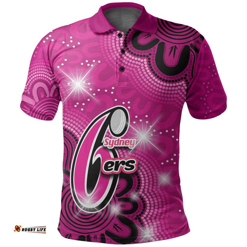 Custom Personalised And Number Sydney Sixers Cricket Polo Shirt Aboriginal Pink Tee Aussie