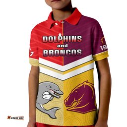 Dolphins Mix Broncos Rugby Polo Shirt Indigenous Art Amazing Aussie