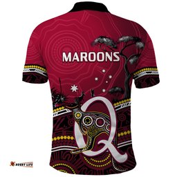QLD Maroons Rugby Polo Shirt Go Queensland Kangaroo Indigenous - Tee Aussie