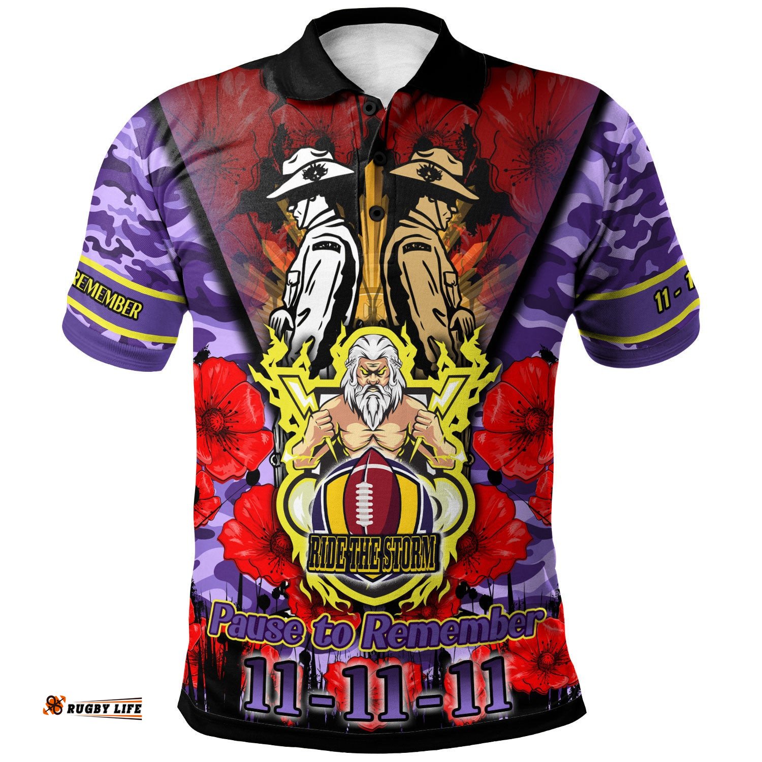 Storm Rugby Polo Shirt - Custom Remembrance Day PAUSE TO REMEMBER Polo Shirt Amazing Aussie