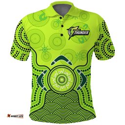 Custom Text And Number Thunder Cricket Polo Shirt Sydney Indigenous Artsy Amazing Aussie