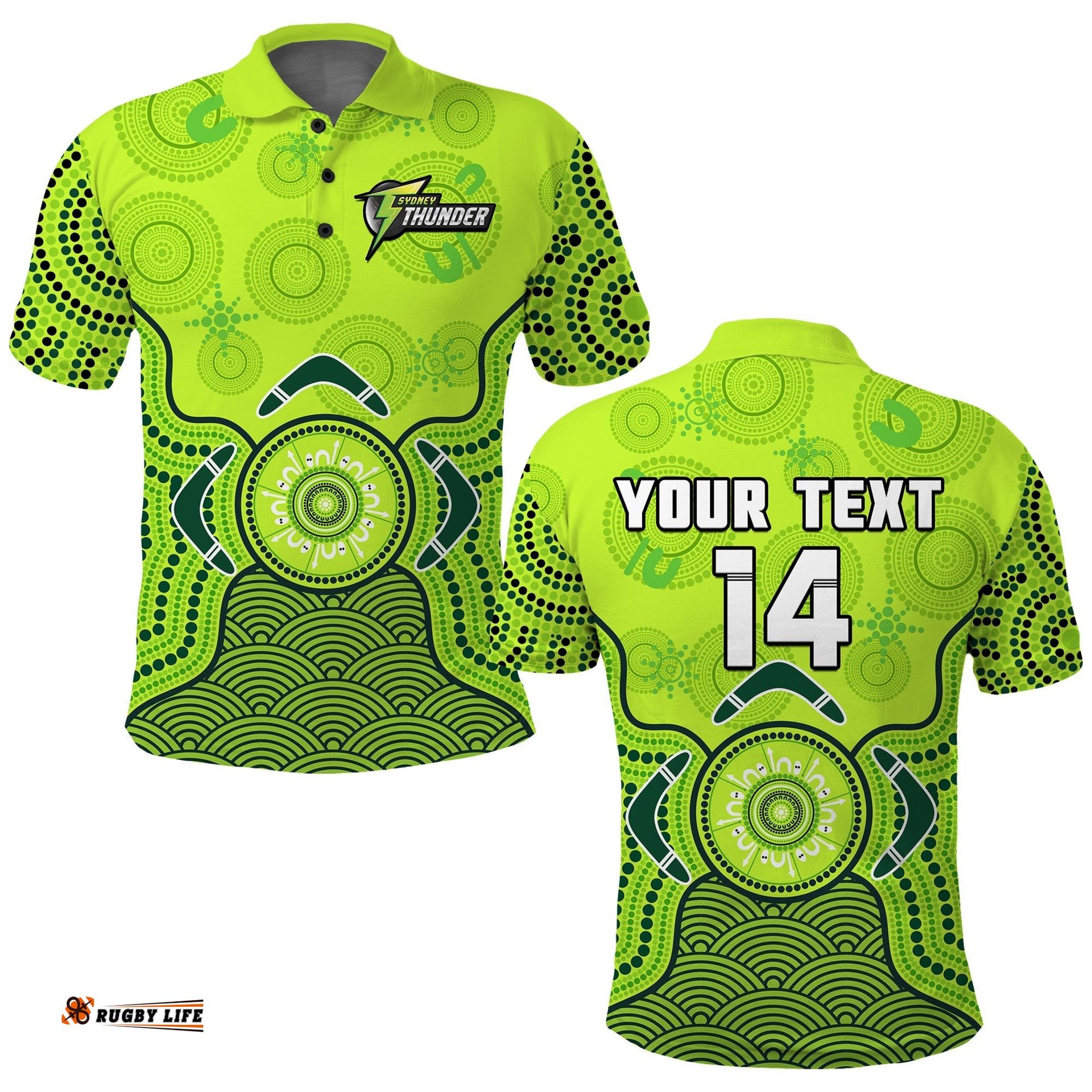Custom Text And Number Thunder Cricket Polo Shirt Sydney Indigenous Artsy Amazing Aussie