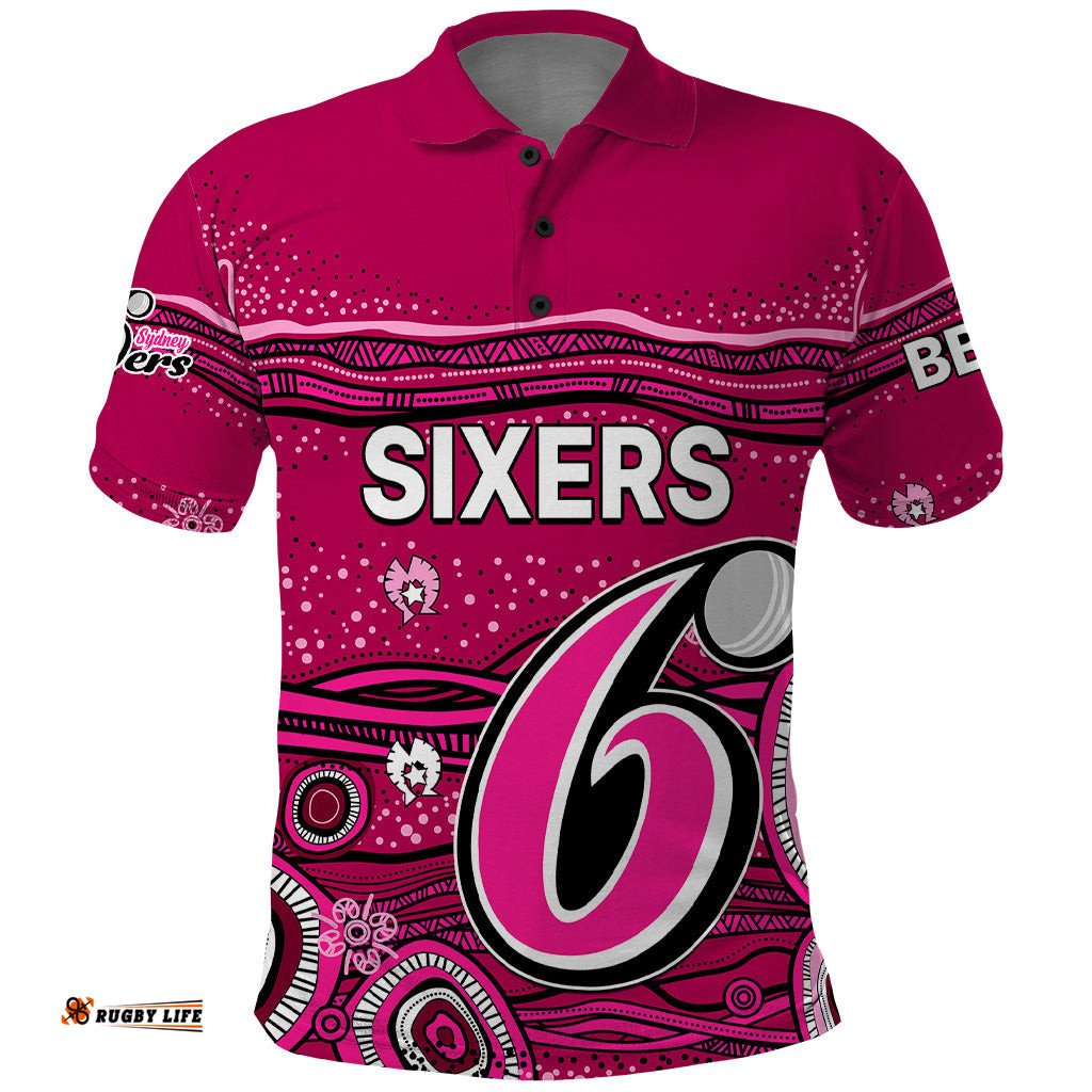 Custom Text And Number Australia Sixers Cricket Polo Shirt Indigenous 2023