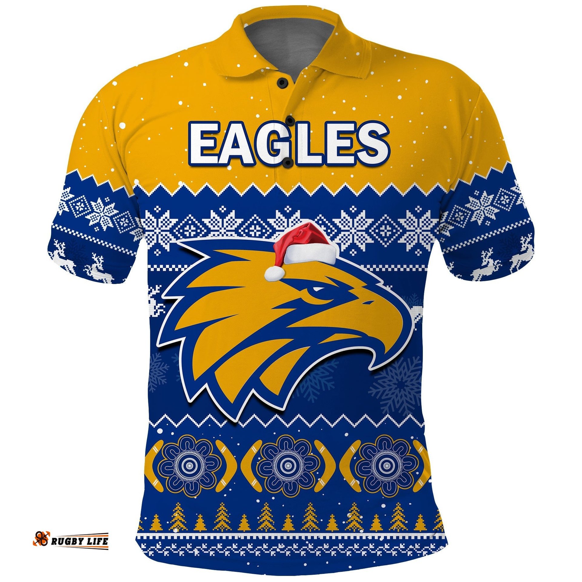 Custom Personalised West Coast Football Polo Shirt Eagles Indigenous Merry Christmas Tee Aussie
