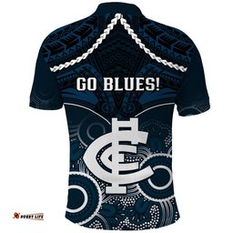 Carlton Football Polo Shirt Blues Aboriginal Mix Polynesian Pattern - Tee Aussie