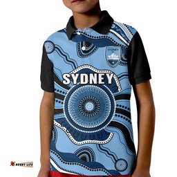 Custom Text And Number Sydney Football Polo Shirt Aboriginal Go Sky Blues Art Tee Aussie