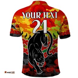 Custom Text And Number Panthers Rugby ANZAC Polo Shirt Lest We Forget