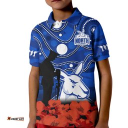 Custom Text And Number North Melbourne Football ANZAC 2023 Polo Shirt Kangaroos Aboriginal Mix Poppy Camouflage Amazing Aussie