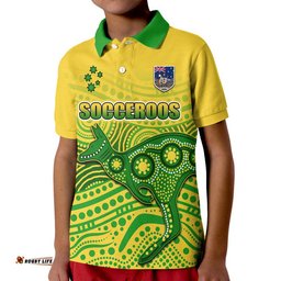 Custom Personalised Australia Aboriginal Soccer Polo Shirt Kangaroo Socceroos Art Style Tee Aussie
