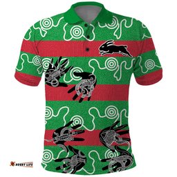 Rabbitohs Rugby Premiers Polo Shirt Go The Bunnies Aboriginal Dots - Tee Aussie