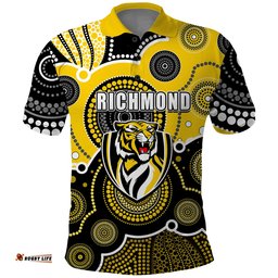 Custom Personalised And Number Yellow AFL Polo Shirt Aboriginal Patterns Amazing Aussie