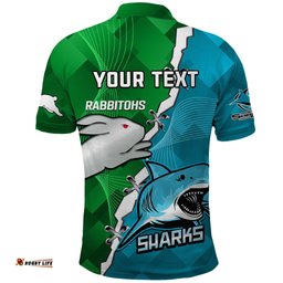 Personalised Sharks and Rabbitohs Rugby Polo Shirt 2023 Sporty Version - Tee Aussie