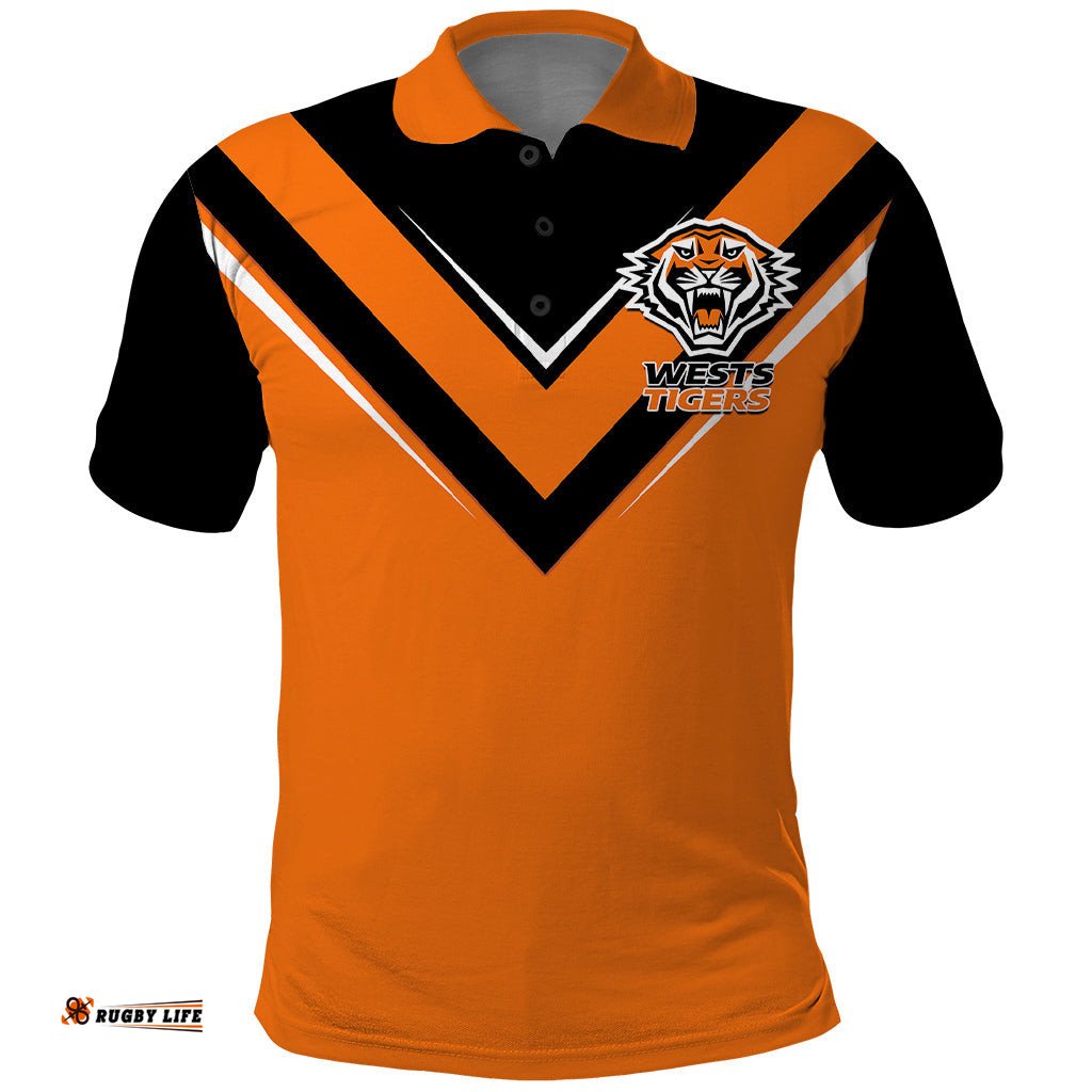 Wests Tigers Rugby Polo Shirt Orange Simple Style - Tee Aussie