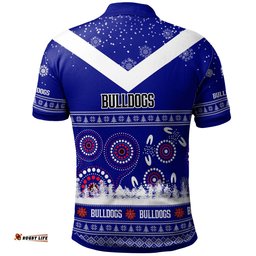Bulldogs Rugby Christmas Polo Shirt - Custom Bulldogs Ugly Christmas And Aboriginal Patterns Polo Shirt Tee Aussie