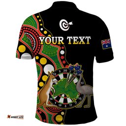 Custom Personalised Australia Darts Indigenous Art Mix Kangaroo And Emu Polo Shirt Amazing Aussie