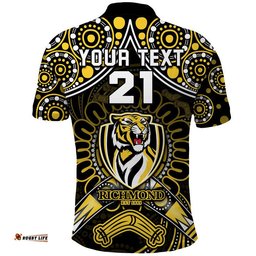 Custom Personalised Richmond Tigers Football Polo Shirt Boomerang Indigenous Dots Tee Aussie