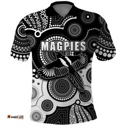 Custom Personalised And Number Magpies AFL Polo Shirt Aboriginal Patterns Amazing Aussie