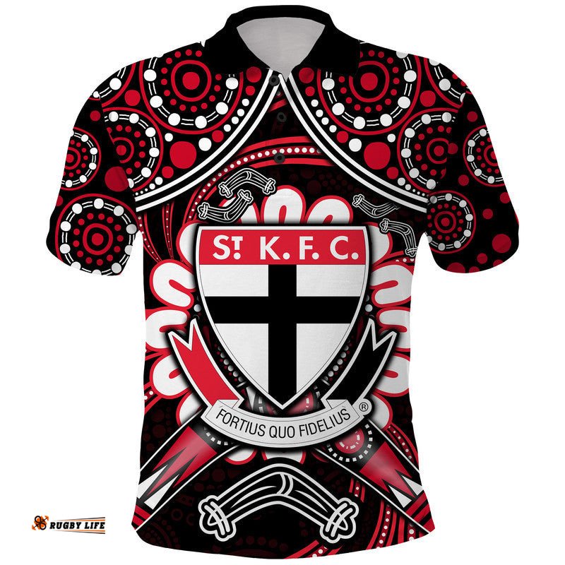 Custom Personalised St Kilda Saints Polo Shirt Boomerang Indigenous Dots Amazing Aussie