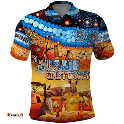 Australia Kangaroo Aboriginal Camping Polo Shirt Aussie Outback Camping with Beer