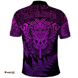 New Zealand Rugby Polo Shirt Silver Fern All Black Mix Ta Moko Purple Style - Tee Aussie