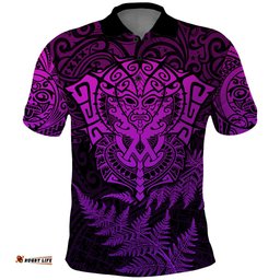 New Zealand Rugby Polo Shirt Silver Fern All Black Mix Ta Moko Purple Style - Tee Aussie
