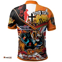 Tigers Rugby Polo Shirt - Custom Remembrance Tigers Anzac Quote With Poppy And Rosemary Polo Shirt Amazing Aussie