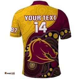 Custom Text And Number Broncos Rugby Polo Shirt Brisbane 1987 Indigenous Art Amazing Aussie