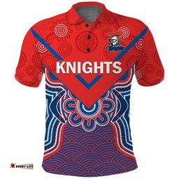 Custom Text And Number Knights Rugby Polo Shirt Novocastrians 1987 Aboriginal Art Amazing Aussie